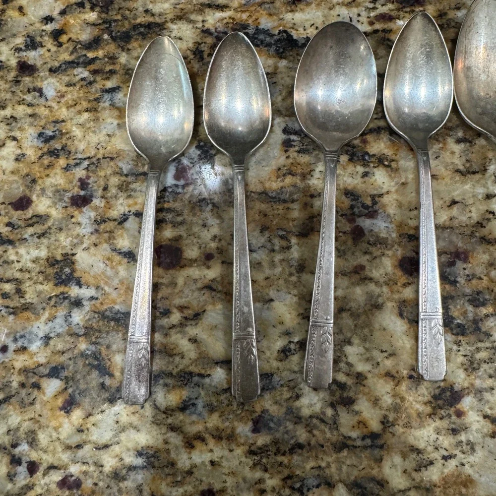 Vintage Simeon L & George H Rogers Silver Plate Spoons Set of 7 Art Deco Floral